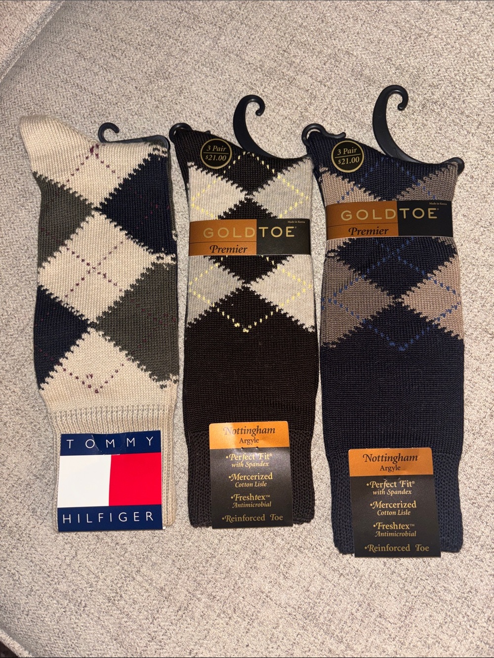 NWT Men’s Argyle Crew Socks Bundle - Gold Toe Premier & Tommy Hilfiger (3 Pairs)